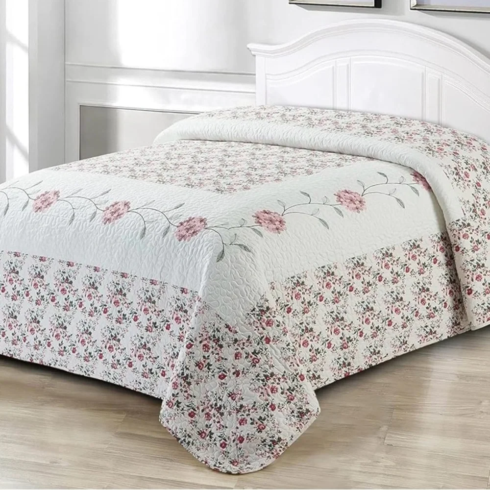 Carnation Embroidered Bedspread Rose Sz Full